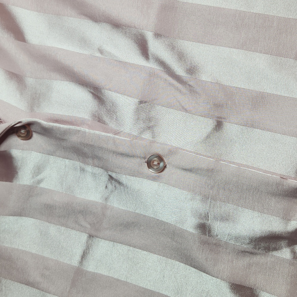 Born Pink Satin Stripe Pajama Set Short Sleeve Button Top Shorts Women’s Large - Picture 3 of 9